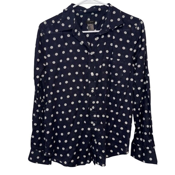 Ann Taylor Womens Navy Polka Dot Button-Up Shirt M - Picture 1 of 4